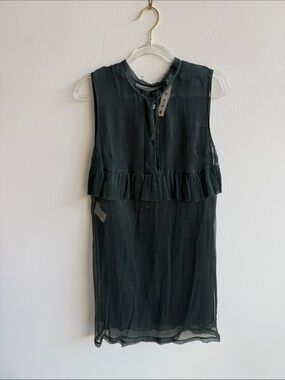 Marni Dark Teal Pleated Blouse with Ruffle Neck